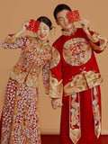 Chinese wedding dress, traditional Chinese dress, embroidered Qun Kwa, Bridal dress, tea ceremony, mandarin collar