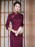 Elegant traditional Chinese dress, Chinese Cheongsam Dress, Evening Dresses, Ball Gowns, wine red Dress, mandarin collar, 3/4 sleeve