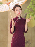 Elegant traditional Chinese dress, Chinese Cheongsam Dress, Evening Dresses, Ball Gowns, wine red Dress, mandarin collar, 3/4 sleeve