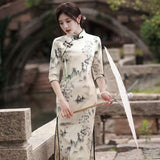 Elegant traditional Chinese dress, Chinese Cheongsam Dress, Evening Dresses, Ball Gowns, floral Dresses, 3/4 sleeve