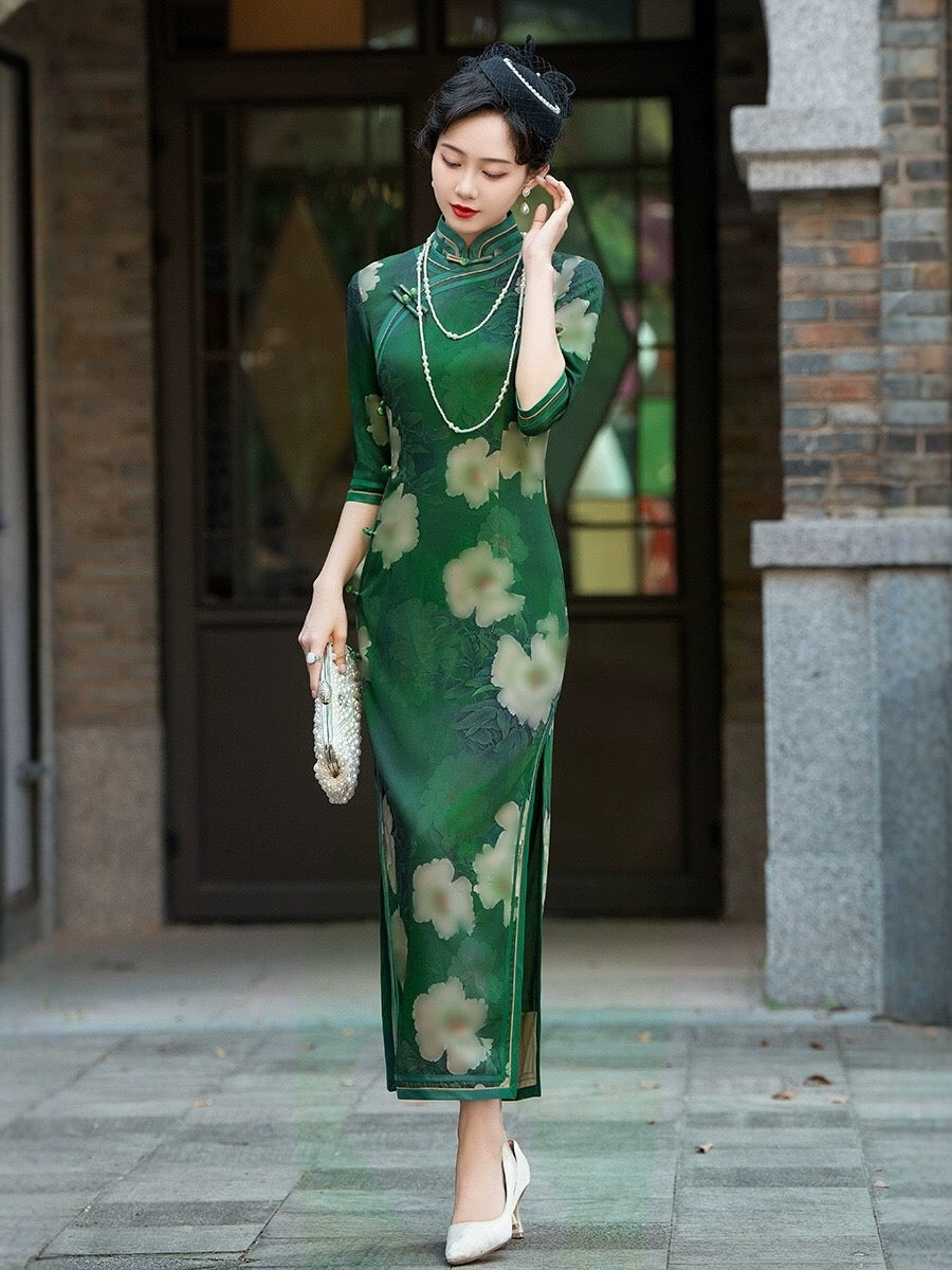 Modern Chinese Qipao, Chinese Cheongsam, 3/4 sleeve, Evening Dress, ma