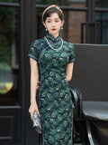 Modern Chinese Qipao, Chinese Cheongsam Dress, green floral Dresses, Ball Gowns