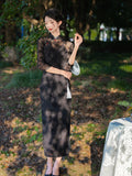 Modern Chinese Qipao, Evening Dresses, Ball Gowns, black color, 3/4 sleeve