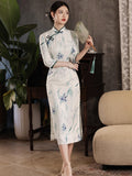 Modern Chinese Qipao, Chinese Cheongsam Dress, Ball Gowns, 3/4 sleeve, mandarin collar