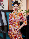 Chinese wedding dress, traditional Chinese dress, embroidered Qun Kwa, Bridal dress, tea ceremony, mandarin collar