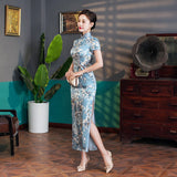 Modern Chinese Qipao dress, Mulberry Silk cheongsam, light blue color, evening qipao