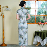 Modern Chinese Qipao dress, Mulberry Silk cheongsam, light blue color, evening qipao