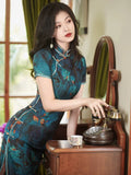 Modern Chinese Qipao, Chinese Cheongsam Dress, blue floral Dresses, Ball Gowns