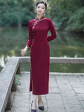 Modern Chinese Qipao, Chinese Cheongsam, wine red qipao, Ball Gown, 3/4 sleeve