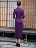 Elegant traditional Chinese dress, Chinese Cheongsam Dress, Evening Dress, Ball Gowns, purple Dresses, 3/4 sleeve, mandarin collar