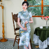 Modern Chinese Qipao dress, Mulberry Silk cheongsam, light blue color, evening qipao
