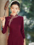 Modern Chinese Qipao, Chinese Cheongsam, wine red qipao, Ball Gown, 3/4 sleeve