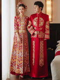 Chinese wedding dress, traditional Chinese dress, embroidered Qun Kwa, Bridal dress, tea ceremony, mandarin collar