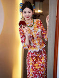 Chinese wedding dress, traditional Chinese dress, embroidered Qun Kwa, Bridal dress, tea ceremony, mandarin collar
