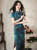 Modern Chinese Qipao, Chinese Cheongsam Dress, blue floral Dresses, Ball Gowns