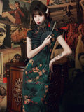 Modern Chinese Qipao dress,  dark green qipao, mandarin collar