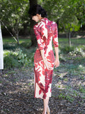 Modern Chinese qipao, red floral Cheongsam