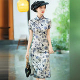 Modern Chinese Qipao, Mulberry Silk cheongsam, kneelength dress, floral color