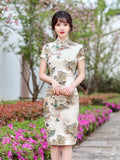 Robe Qipao chinoise moderne, qipao brodé, qipao floral crème, col mandarin