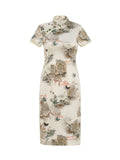 Robe Qipao chinoise moderne, qipao brodé, qipao floral crème, col mandarin