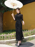 Modern Chinese Qipao, Evening Dresses, Ball Gowns, black color, 3/4 sleeve