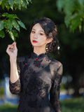 Modern Chinese Qipao, Evening Dresses, Ball Gowns, black color, 3/4 sleeve