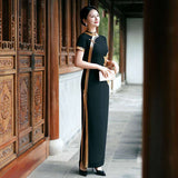 Custom make available, Traditional Chinese dress, embroidered Cheongsam, Chinese qipao, black gold color wedding qipao, minimalist design