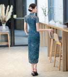 Modern Chinese qipao, Chinese Cheongsam, Ball Gowns, Long Evening Dress, blue floral qipao