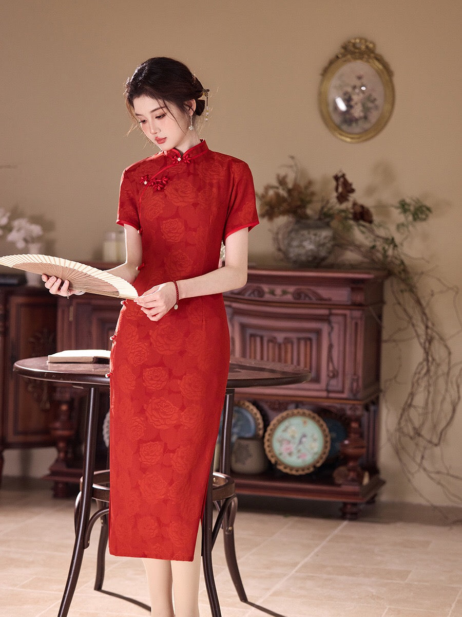 fitted lace wedding dress Modern Chinese Qipao, Chinese Cheongsam, Red Wedding Qipao, Wedding Qipao 2X