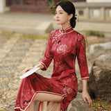 Chinese Cheongsam, Evening Dress, Ball Gown, 3/4 sleeve dress, Mandarin collar