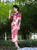 Modern Chinese qipao, red floral Cheongsam