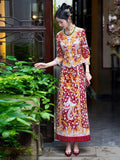 Chinese wedding dress, traditional Chinese dress, embroidered Qun Kwa, Bridal dress, tea ceremony, mandarin collar
