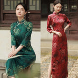 Chinese Cheongsam, Evening Dress, Ball Gown, 3/4 sleeve dress, Mandarin collar