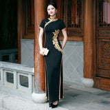 Custom make available, Traditional Chinese dress, embroidered Cheongsam, Chinese qipao, black gold color wedding qipao, minimalist design