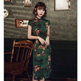 Modern Chinese Qipao dress,  dark green qipao, mandarin collar
