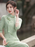 Modern Chinese Qipao, Chinese Cheongsam Dress, Evening Dresses, Ball Gowns, mint green color Dresses, mandarin collar, 3/4 sleeve