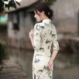 Elegant traditional Chinese dress, Chinese Cheongsam Dress, Evening Dresses, Ball Gowns, floral Dresses, 3/4 sleeve