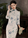 Modern Chinese Qipao, Chinese Cheongsam Dress, Ball Gowns, 3/4 sleeve, mandarin collar