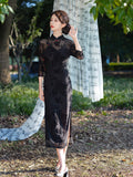 Modern Chinese Qipao, Evening Dresses, Ball Gowns, black color, 3/4 sleeve