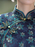 Modern Chinese Qipao, Knee length Cheongsam, aodai qipao, flower pattern