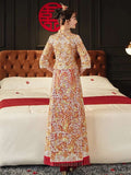 Chinese wedding dress, traditional Chinese dress, embroidered Qun Kwa, Bridal dress, tea ceremony, mandarin collar