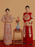 Chinese wedding dress, traditional Chinese dress, embroidered Qun Kwa, Bridal dress, tea ceremony, mandarin collar