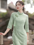 Modern Chinese Qipao, Chinese Cheongsam Dress, Evening Dresses, Ball Gowns, mint green color Dresses, mandarin collar, 3/4 sleeve