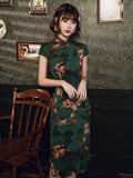 Modern Chinese Qipao dress,  dark green qipao, mandarin collar