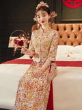 Chinese wedding dress, traditional Chinese dress, embroidered Qun Kwa, Bridal dress, tea ceremony, mandarin collar