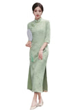 Modern Chinese Qipao, Chinese Cheongsam Dress, Evening Dresses, Ball Gowns, mint green color Dresses, mandarin collar, 3/4 sleeve