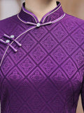 Elegant traditional Chinese dress, Chinese Cheongsam Dress, Evening Dress, Ball Gowns, purple Dresses, 3/4 sleeve, mandarin collar
