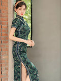 Modern Chinese Qipao, Chinese Cheongsam Dress, green floral Dresses, Ball Gowns