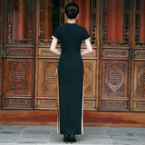 Custom make available, Traditional Chinese dress, embroidered Cheongsam, Chinese qipao, black gold color wedding qipao, minimalist design