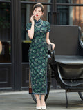 Modern Chinese Qipao, Chinese Cheongsam Dress, green floral Dresses, Ball Gowns
